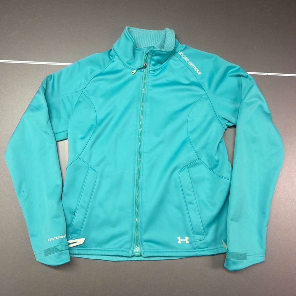 Under Armour Storm2 Softshell Jacket Womens L Teal Blue Fleece Lined Full Zip
